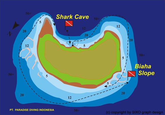Tauchplatzkarte Gili Biaha - Hai Höhle